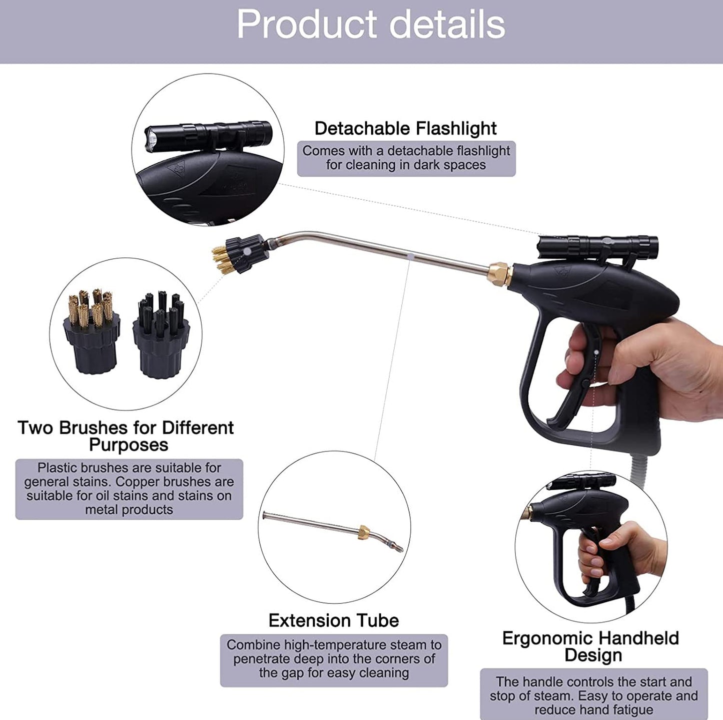 ZWEBY 2600W High Pressure Steam Cleaner, Portable Steam Cleaner, High Temperature High Pressure Mobile Cleaning Machine, Commercial Multi-Purpose Industrial Home Steam Cleaner,Black