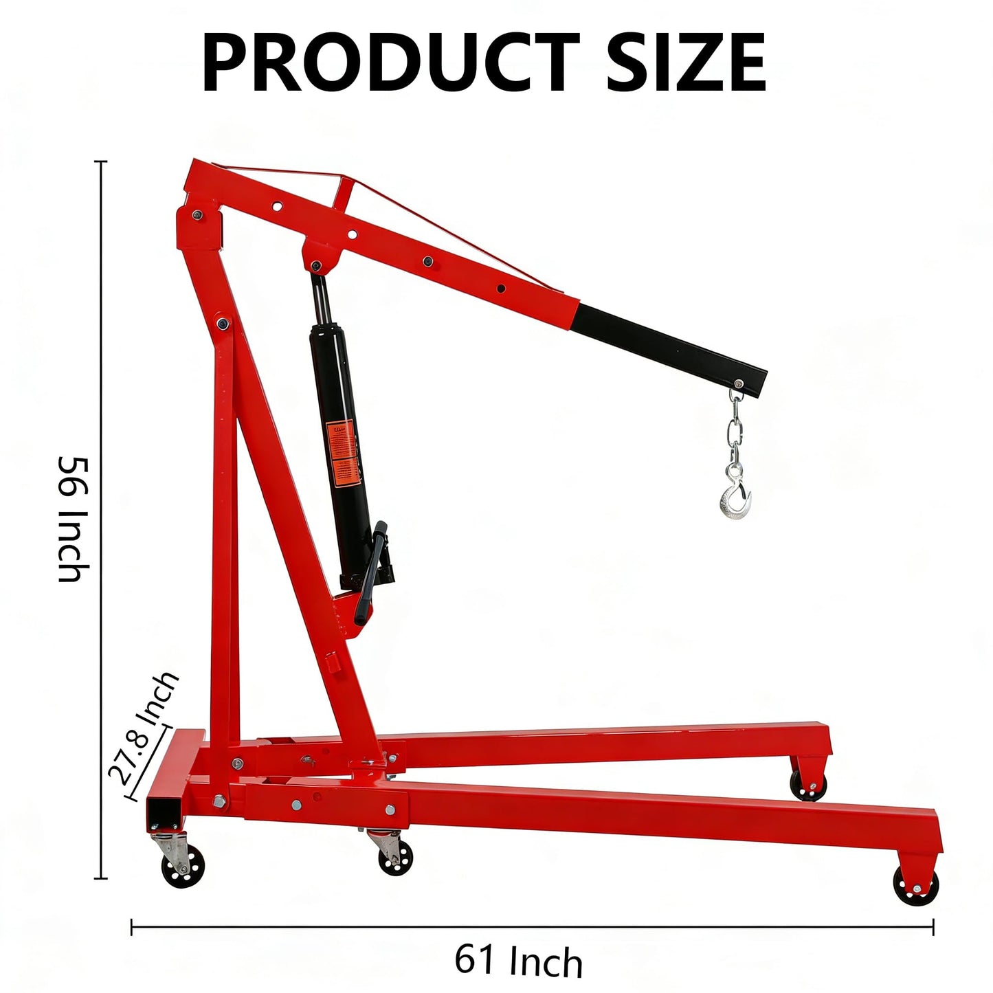 MilleLoom 2 Ton Hydraulic Engine Hoist, 4400LBS Heavy Duty Cherry Picker Engine Hoist Lift with 6 Casters, Folding Crane Lifter with Telescopic Boom, for Workshop, Warehouse, Red