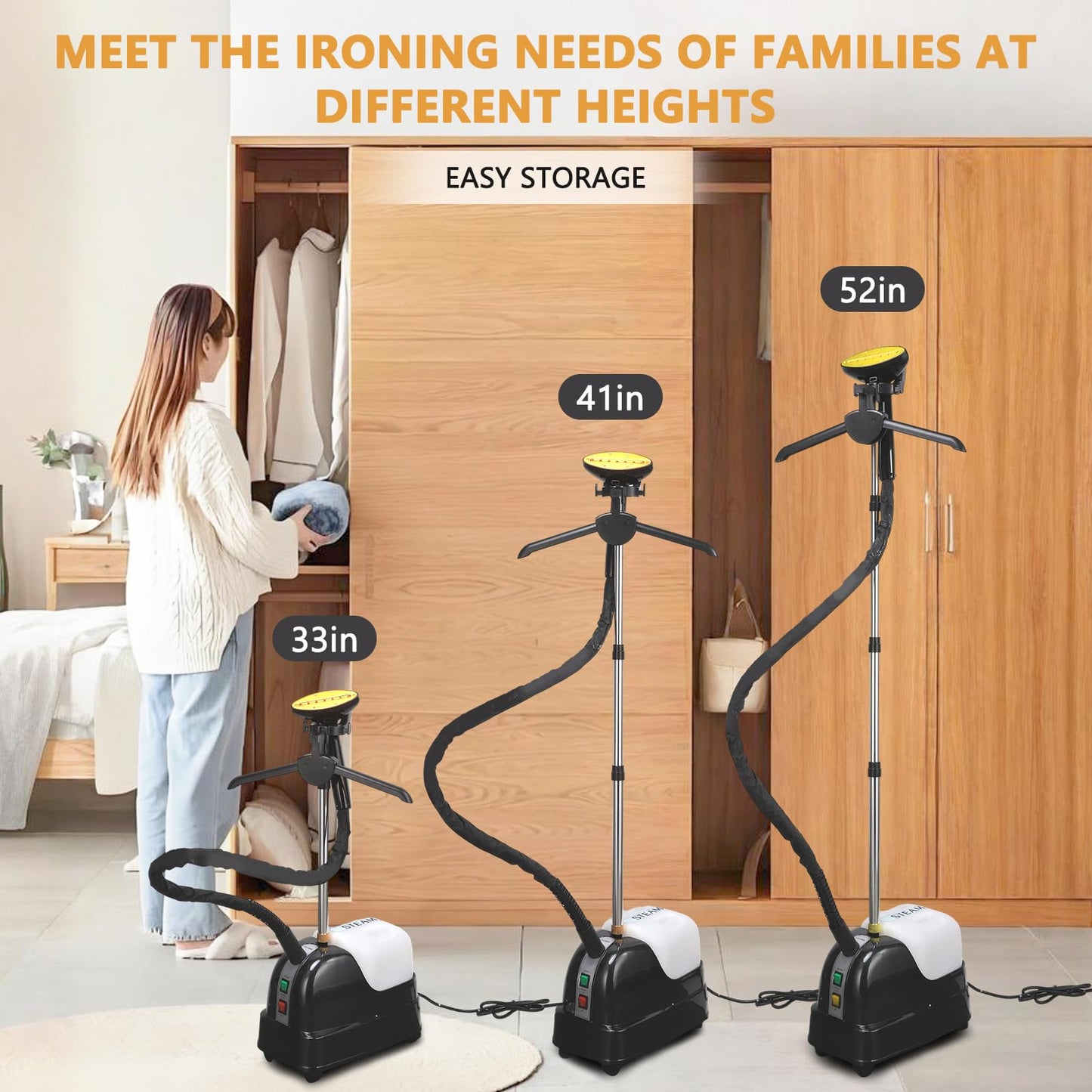 Standing Steamer for Clothes, 5L Large Capacity Standing Garment Steamer | 1800W with 45s Fast Heat-up, 90 Minutes Continuous Powerful Steam
