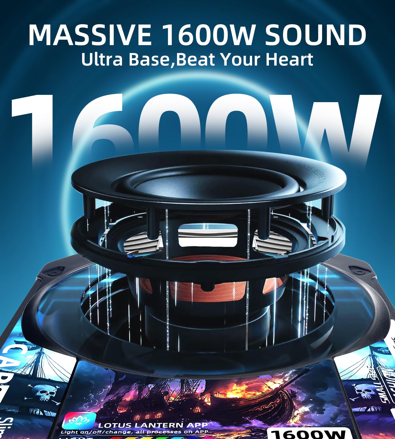 UPWINGSPIRAL 2026 Upgraded 1600W 10" Car Subwoofer, Slim Under Seat Powered Car Subwoofer and Amp Package with RGB Light, Car/Truck Audio Sub Built-in Amplifier amp Combo Package, Clean Deep Bass