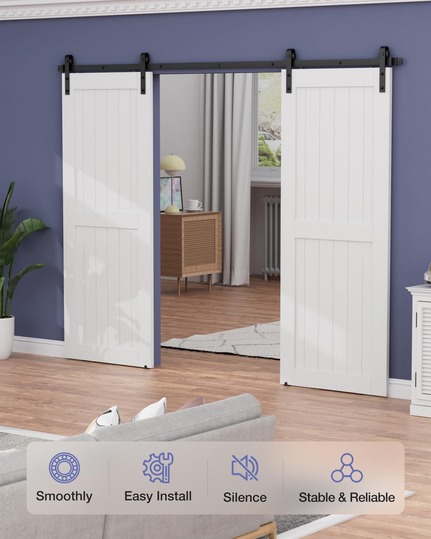ZEKOO 13 FT Barn Door Hardware Kit for Cabinet Closet, Sliding Door Hardware for Double Barn Door, Heavy Duty Black Barn Door Track with Steel Hanger, Slide Smoothly Quietly, Easy Install
