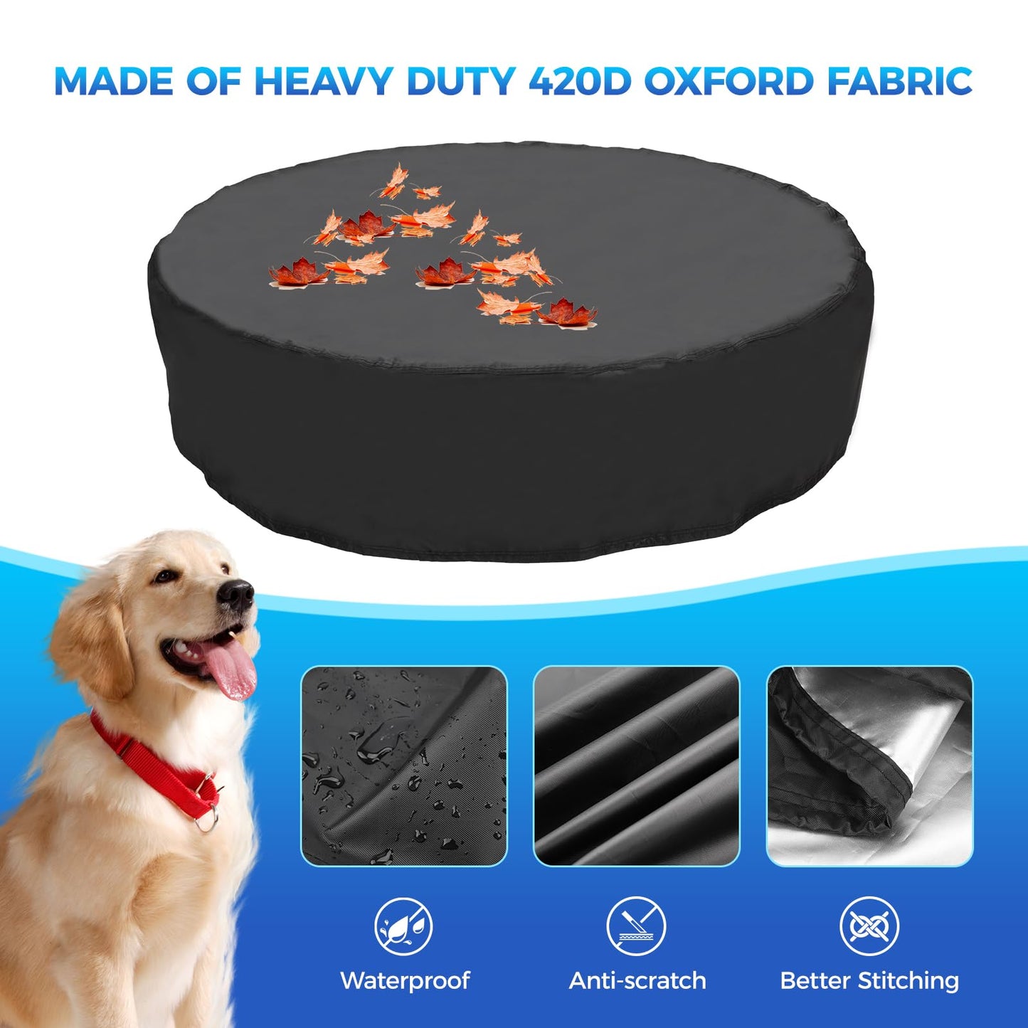 Tufmunb 63-64 inch Foldable Dog Pet Bath Pool Cover, Portable Round Collapsible Pool Cover with Oxford Cloth Material and Drawstring Design for Dog Pet Pool, Waterproof and Dustproof (Black)