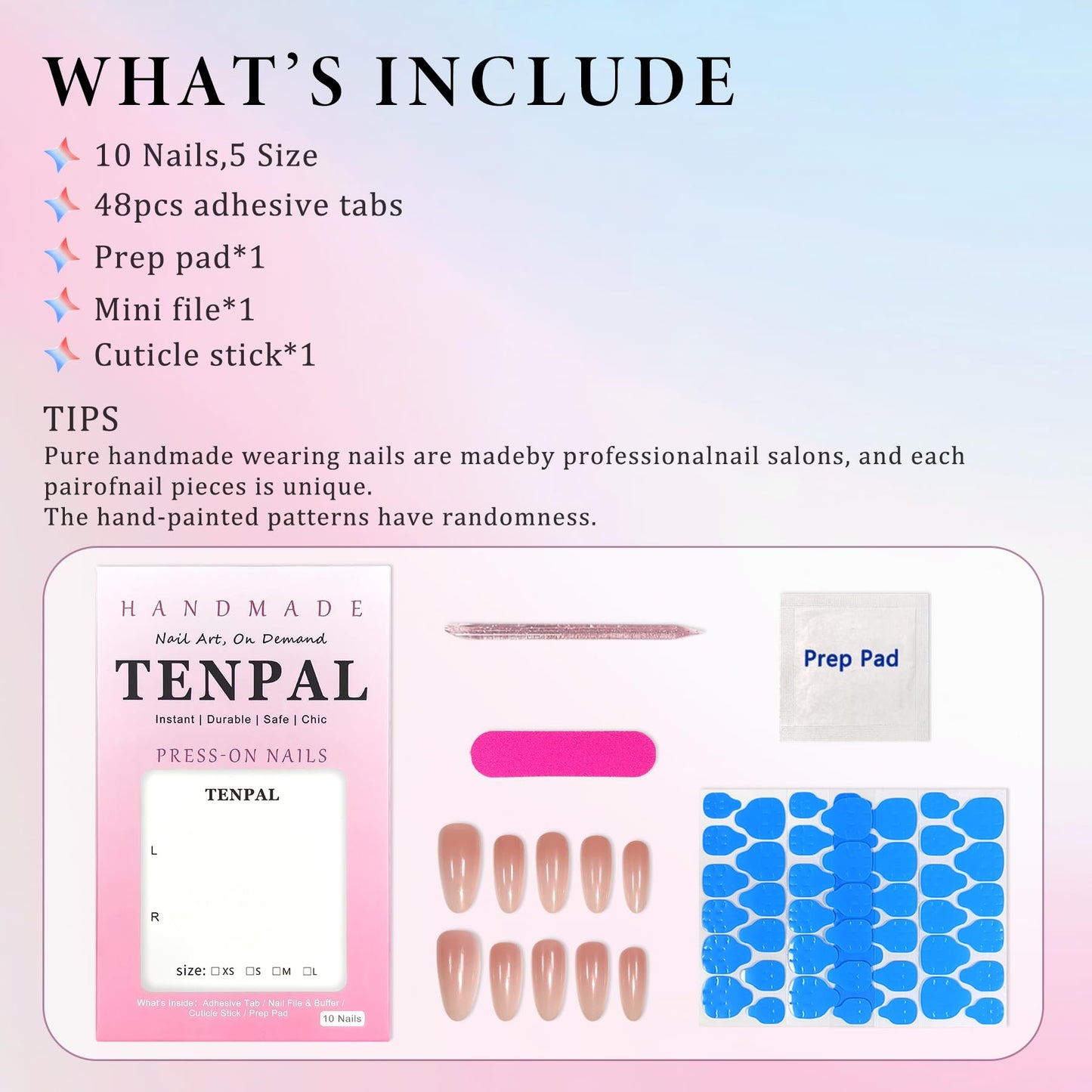TENPAL Sheer Nude Press on Nails Medium Oval Salon Style for Everyday, Handmade & Reusable, Classic Sheer False Nails with a Clean Finish(S)