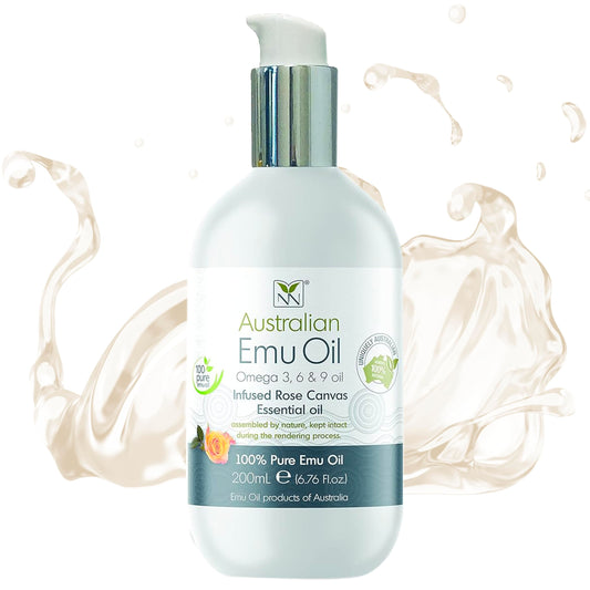 Y Not Natural Pure Emu Oil - Organic Moisture for Face, Body, Hair, Scalp & Nails - Rich in Omega 3-6-9, Vitamins & Essential Minerals - Australian Emu Oil (200ml) 6.76 fl oz - Rose Canvas