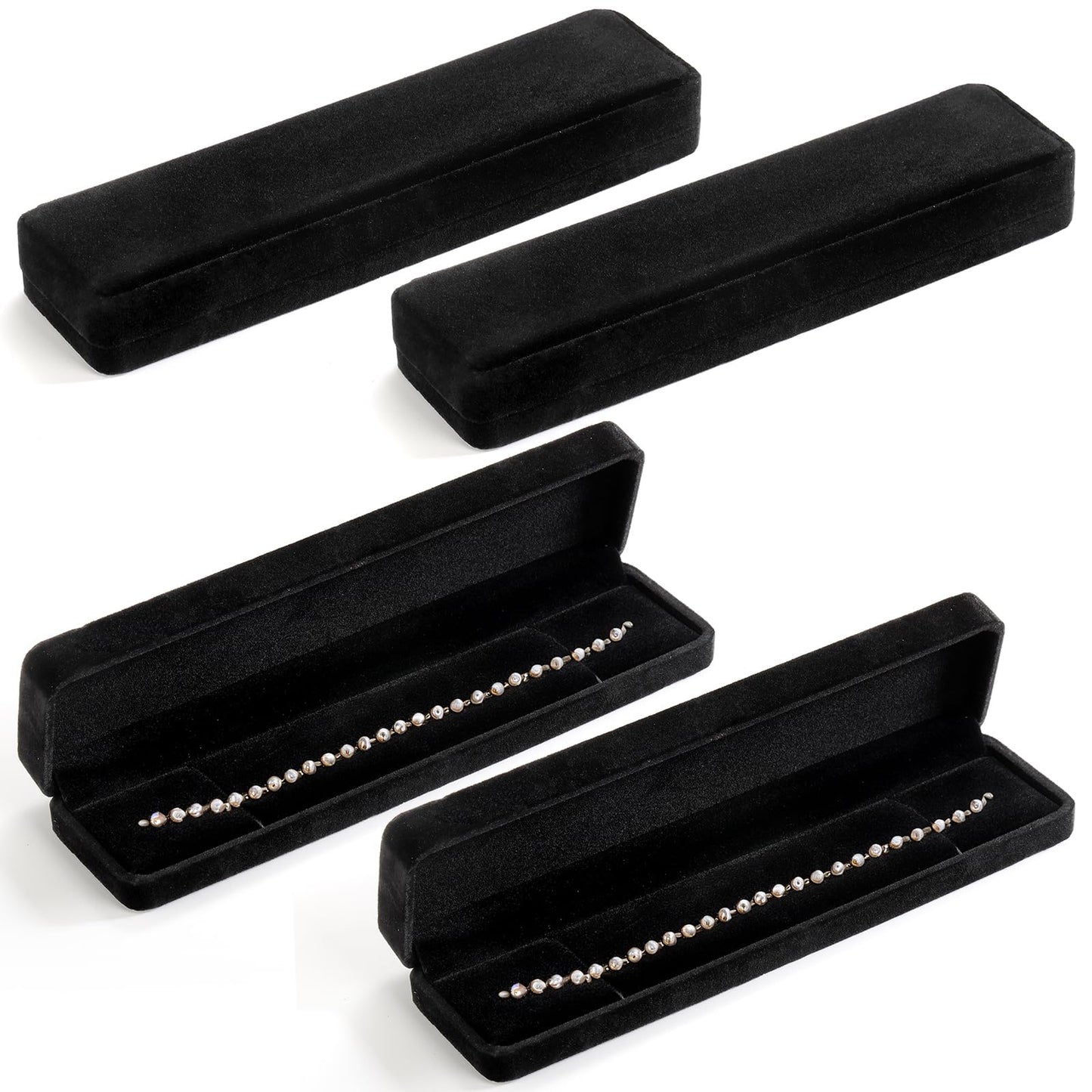 Fasmov 8 Pieces Long Velvet Jewelry Chain Necklace Gift Box Set, Black Velvet Jewelry Boxes Jewelry Present Boxes, Necklace Storage Case for Wedding Engagement Christmas Anniversaries Birthday