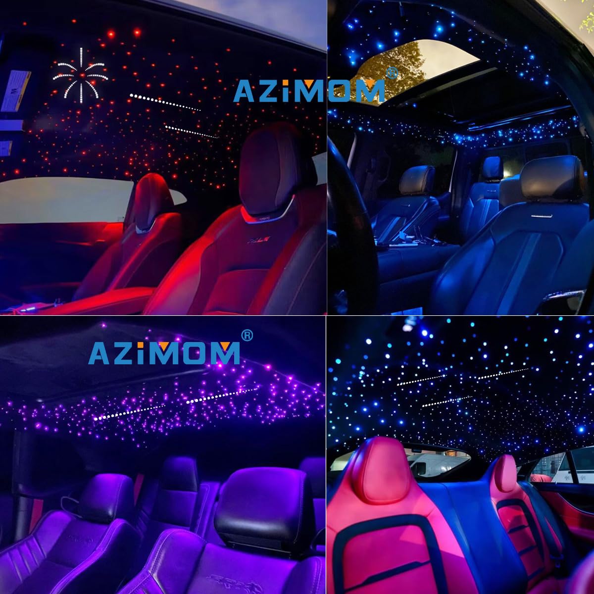 AZIMOM Mini 6W Twinkle 550pcs0.03in 9.8ft Fiber Optic Starlight Headliner+180pcs Fiber Pure White Meteor Shooting Star for Car Home, End Glow Fiber Strands Sound-Activated APP& Remote Control