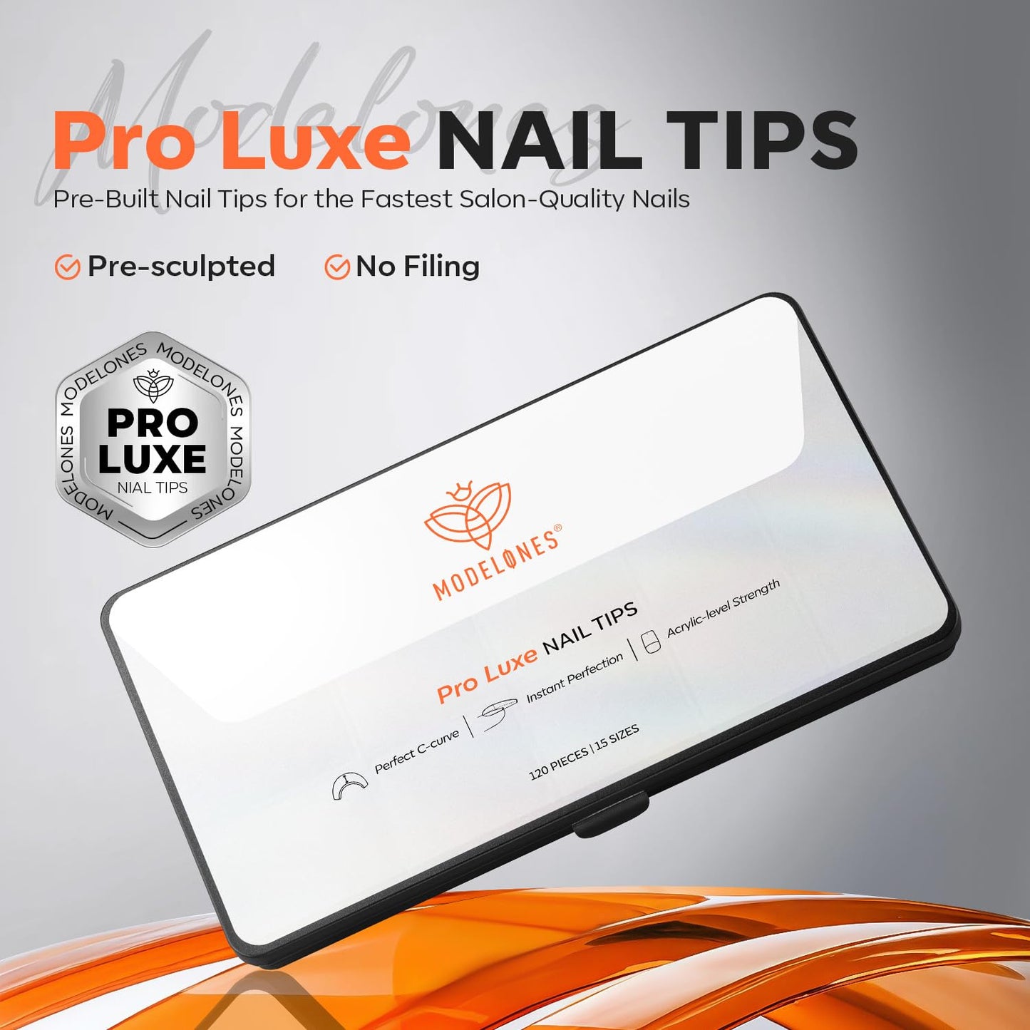 modelones Pro Luxe Instant Nail Apex Tips 15 Sizes, Medium Coffin Extension Gel Tips Pre-building & Pre-etched Thicker Strength Acrylic Fake Nails Full Cover 120 Pcs