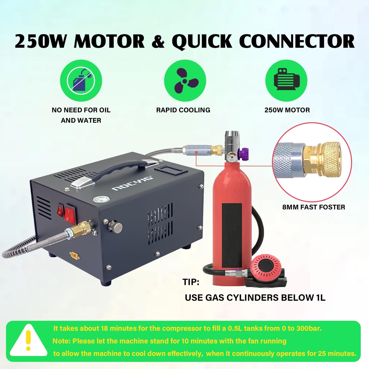 NDCYJG Pcp air compressor 4500PSI Portable Pcp Compressor 12V Dc/110V Ac Pcp Airgun Compressor Manual-stop w/External Power Adapter Built-in Fan Suitable for Paintball Air Rifle Scuba Bottle