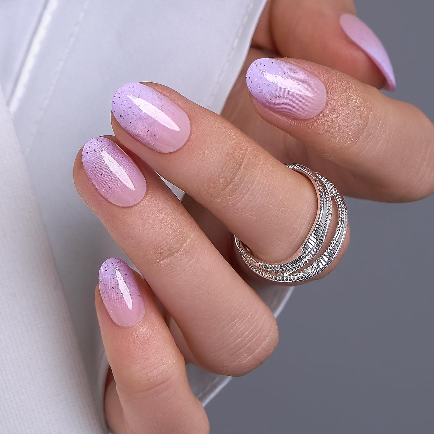 CurvLife Press On Nails Short – Soft Gel Oval Fake Nails, Reusable Glue On Nail Kit with Adhesive Tabs, Natural Fit & Salon-Quality for Women & Girls (Lavender Veil)