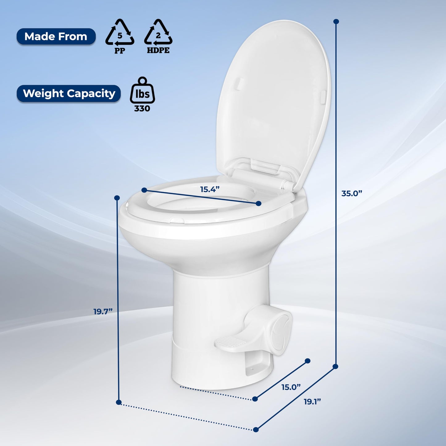 SereneLife Camper/RV Toilet – Easy Flush with Foot Pedal, Hand Sprayer, Soft-Close Seat, Leak-Proof Bowl, Odor-Free, Includes Accessories, Quick Install for RVs, Trailers, Boats & Marine Use