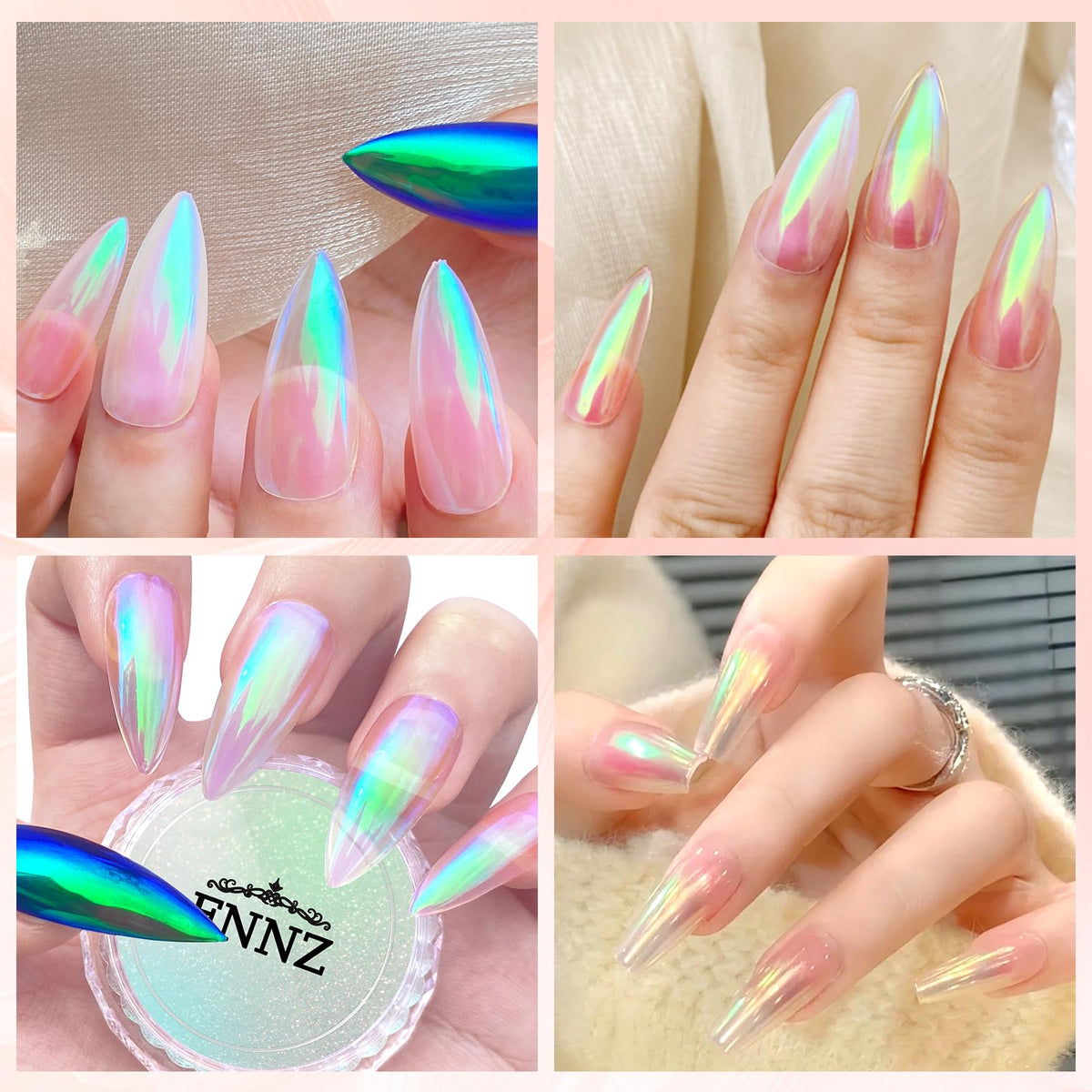 FNNZ Unicorn Chrome Nail Powder, Aurora Unichrome Mermaid Aurora Pigment Pearlescent Nail Art Glitter Dust Decoration for Home DIY Salon Manicure - Ocean Glimmer