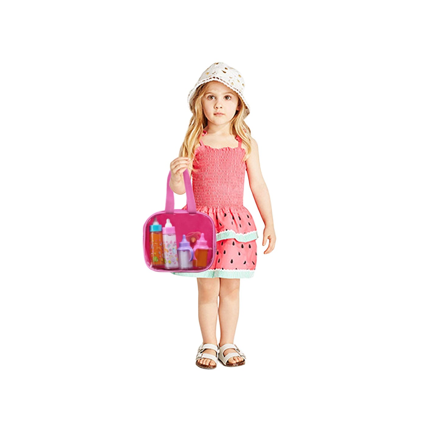 fash n kolor® My Sweet Baby Disappearing Doll Feeding Set, Baby Care 6 Piece Doll Feeding Set - for Toy Stroller | 2 Milk & Juice Bottles with 2 Toy Pacifier for Baby Dolls Set - Kids Gift Set
