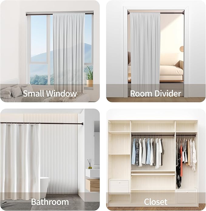 Mcrbeay Shower Curtain Rod, 1" Diameter Heavy Duty Tension Shower Rod, Non Slip Adjustable 28-102 inch No Drilling Shower Curtain Rods Spring Tension For Bathroom, Shower Stall, No Rust, Bronze