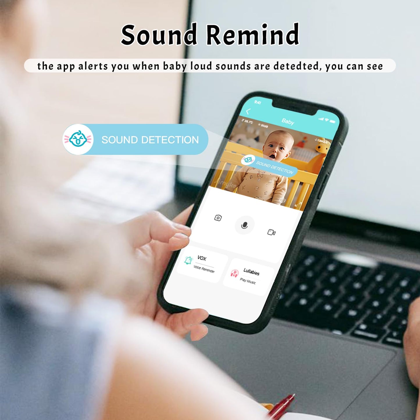 Simyke Video Baby Monitor Add-on Camera Compatible with BME28 Baby Monitor,Night Vision,1200ft Long Range,2 Way Talk,Auto Night Vision,App or Add Display Control,5 Lullabies Feeding Remind,Home Use
