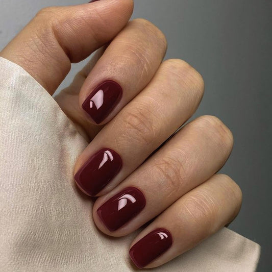 Burgundy Red Press On Nails Short Square, Natural Gel Nails Glue on Fall Colors 2025 Trendy Acrylic Nails Press ons Featured Protective Coat Thick Reusable Fake Nails 24Pcs Short Coffin Nails
