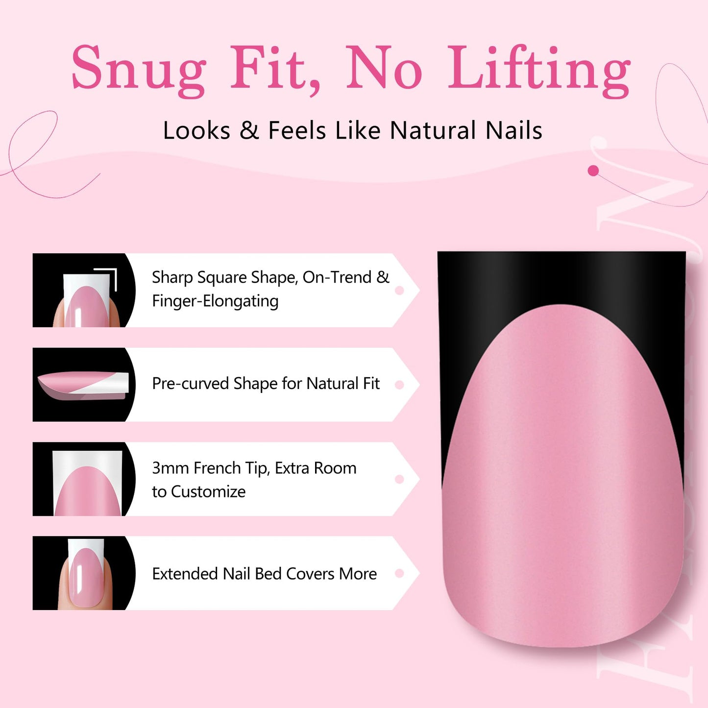 Qiek French Tips Press On Nails - 150Pcs Black Short Square Soft Gel Nail Tips Pre-Designed, 15 Sizes Fake Nails for Nail Art DIY, False Nails Salon Quality Manicure at Home Gifts For Women