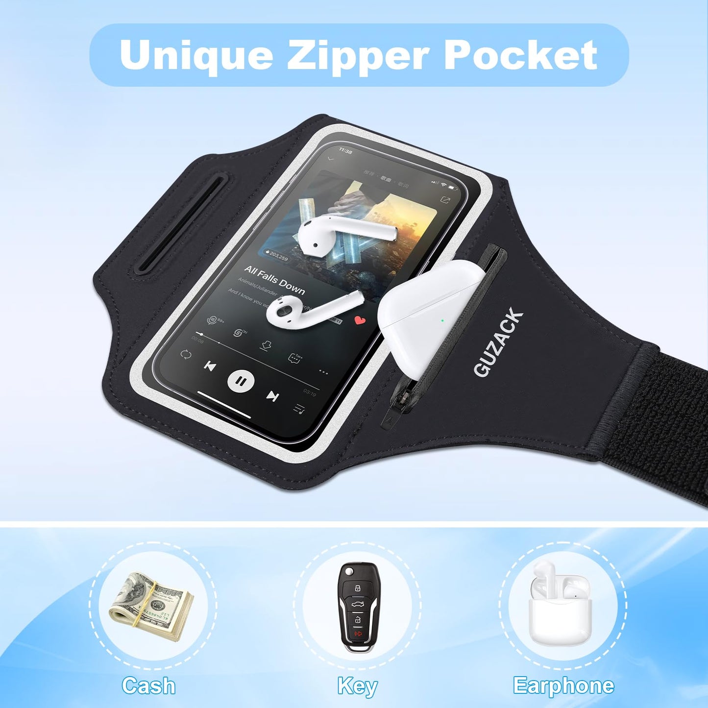Running Armband with Earphone Pouch & Card Slot, Running Phone Holder for iPhone 17 16 15 14 Pro Max Plus Galaxy S25 S24 S23 Ultra, Up to 6.8" Phones"