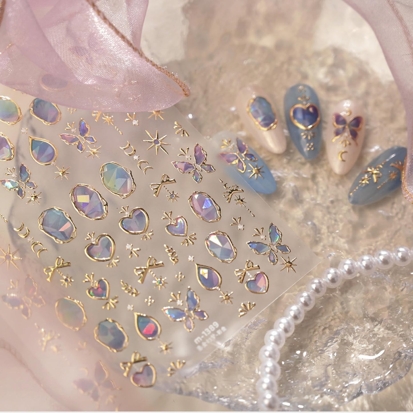 Nxtpz Nail Stickers Gilded Butterfly Nail Art Stickers Court-Style Gemstone Nail Decals 5D Embossed Self Adhesive Design Sticker Nails Decoration for Women Manicure Accessories