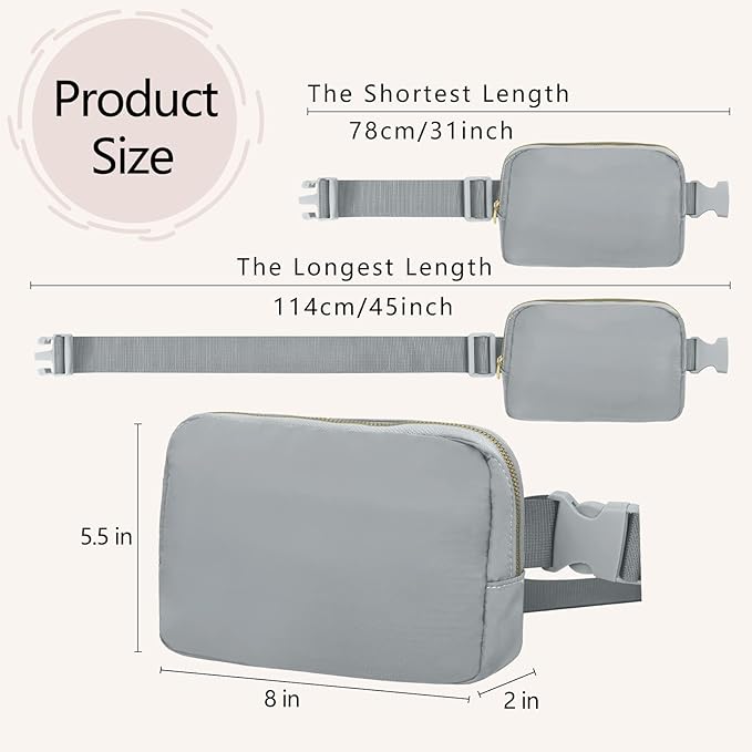 VOROLO Fanny Pack For Women And Men Crossbody Bag Belt Bag with Adjustable Strap Graduation Gifts Light Grey