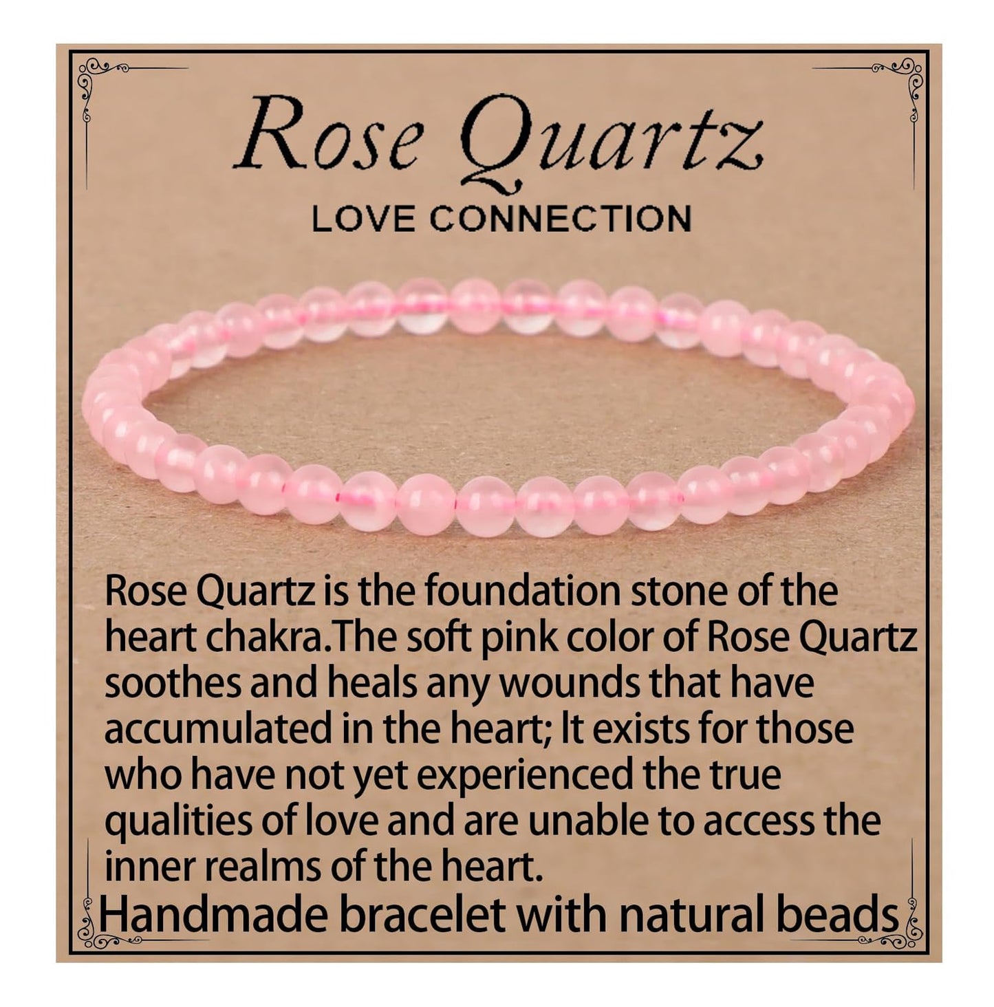 LPBeads Handmade Natural Gemstone Stretch Elastic 4mm Rose Quartz Bracelet Healing Crystal Round Stone Beads Jewelry Gifts for Women Men