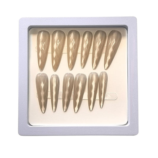 YOYfinee Christmas deal：$15for 2 set=27or30Pcs.3D Rhombus Pattern Pointed-Long false nails，15pcs，12sizes，10 colors to choose，reuse（beige-gray9） Choose any color you like.