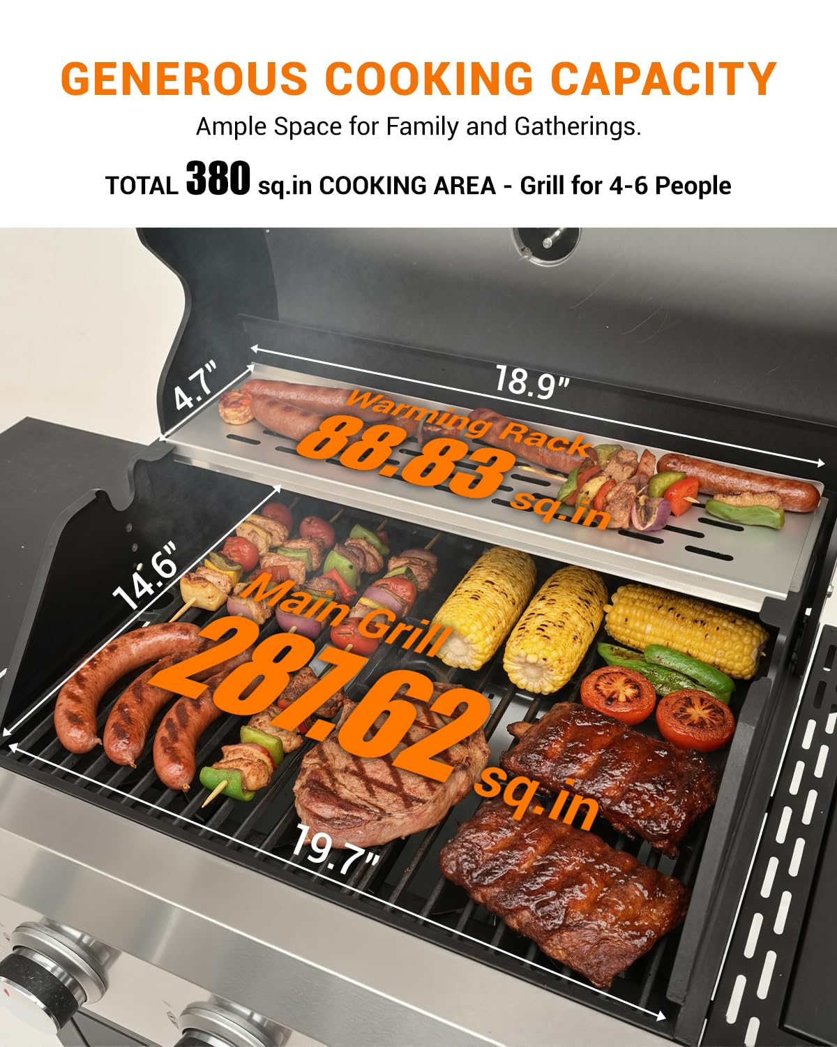 EUHOME 40,500 BTU 3-Burner Propane Gas Grill with Side Burner,Stainless Steel Outdoor BBQ Grill Portable with Wheels and Cast Iron Grates for Patio Garden Barbecue Cooking