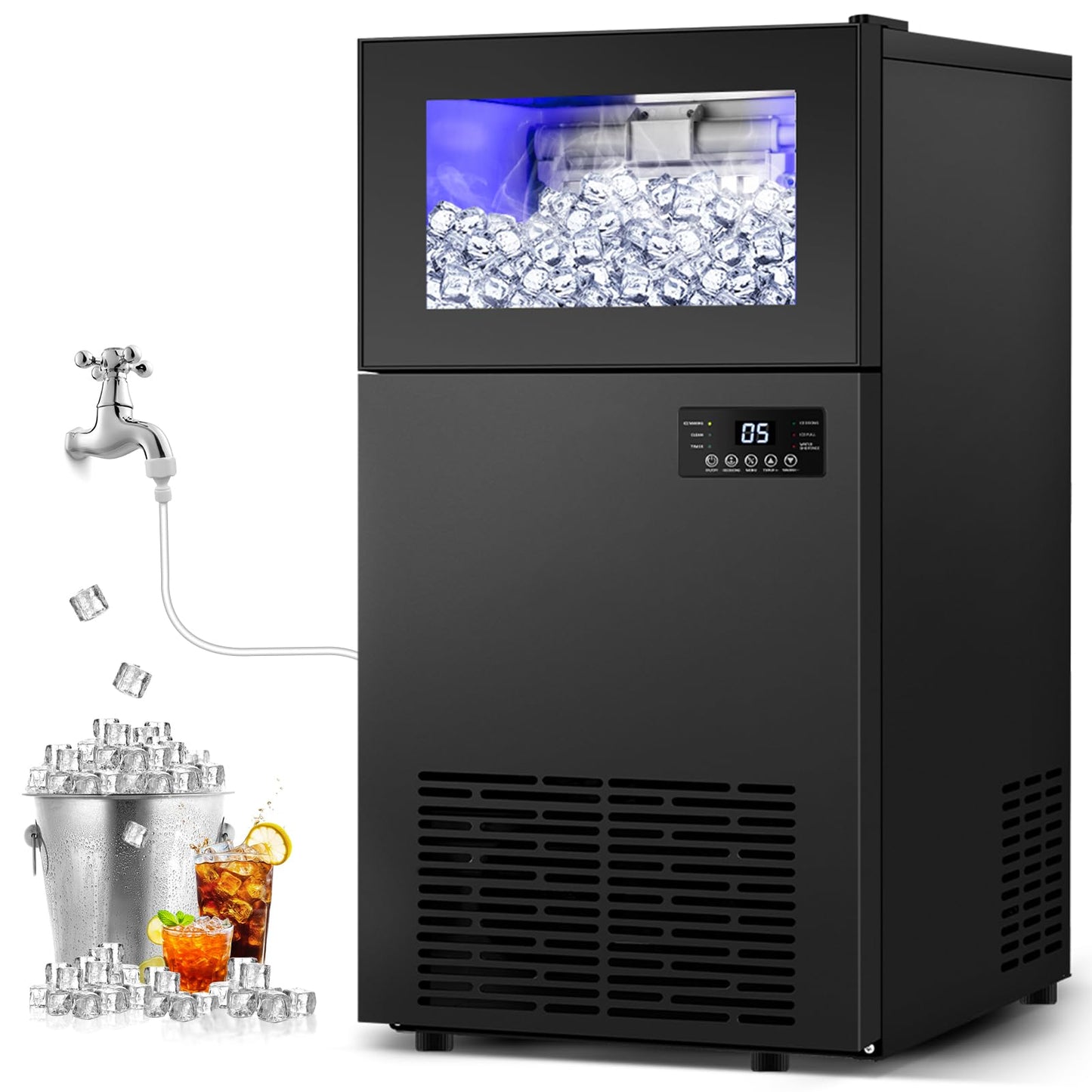 TAZPI Commercial Ice Maker 160 LBS/24H, 15" Wide Under Counter Ice Maker with 35LBS Ice Storage Capacity, Commercial Ice Machine 63Pcs Clear Ice Cubes Built-in or Freestanding Large Ice Machine