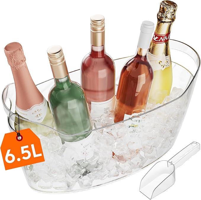 Lifewit 6.5L Ice Bucket for Parties, Portable Drink Bucket for Cocktail Bar, Plastic Champagne Cooler for Beverage/Wine/Beer, Mimosa Bar Supplies Chiller Tub with Scoop 38 x18x20â¯cm/15x7x8"