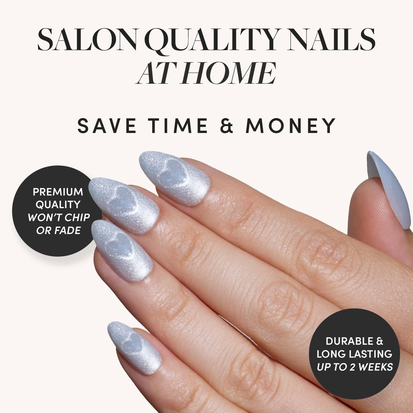 Glamnetic Press-On Nails Bundle - Cold Hearted, Velvet Pine & Cutie Pine | Short Almond Fake Nails with Heart Accent and Pale Blue Velvet Finish | Deep Green Short Oval Fake Nails with French Tips, Tr