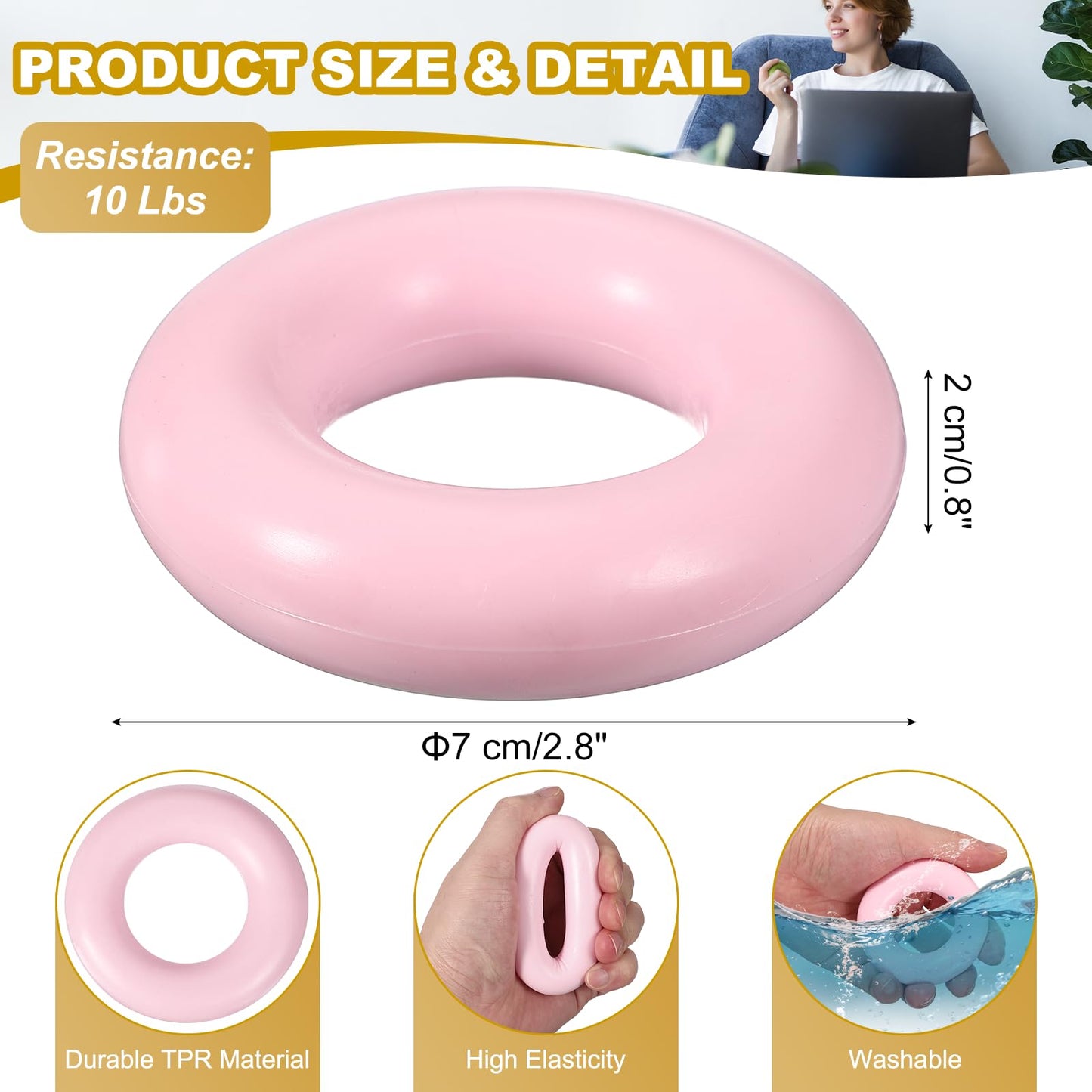 YELARXI Grip Strength Trainer Rings, Portable Hand Grip Strengthener Finger Forearm Strengthener - Fitting for (Athletes/Rock Climbing/Workout/Fitness), 2.8" & 10 LB & Pink"