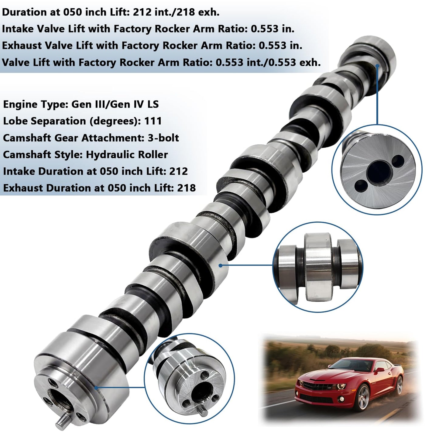 BTSCAR Sloppy Stage 2 Camshaft Kit Fit for Chevrolet GMC 1997-2013 4.8L 5.3L 5.7L 6.0L LS1, LS2, LS6, LQ4, LQ9, LM7 LS Cam Kit Gen Ⅲ/Ⅳ, Includes Head Gasket, Lifters, Gasket, Springs, Pushrods