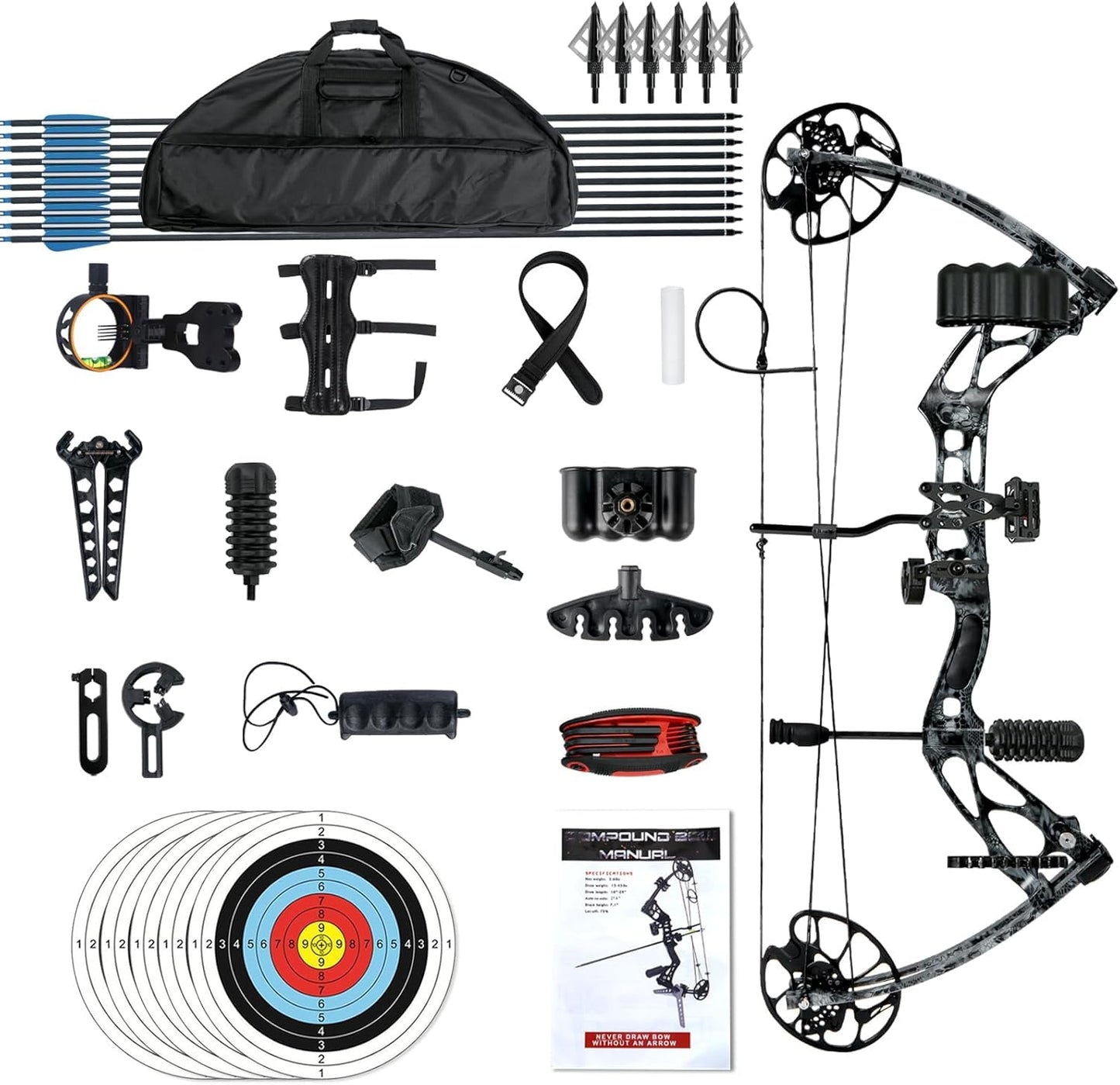 Wuxlisty Compound Bows Draw Weight 30-70lbs Ready to Shoot, Bow and Arrow Set for Adults, Archery Hunting Bow Set Come with All The Accessories (Camo)