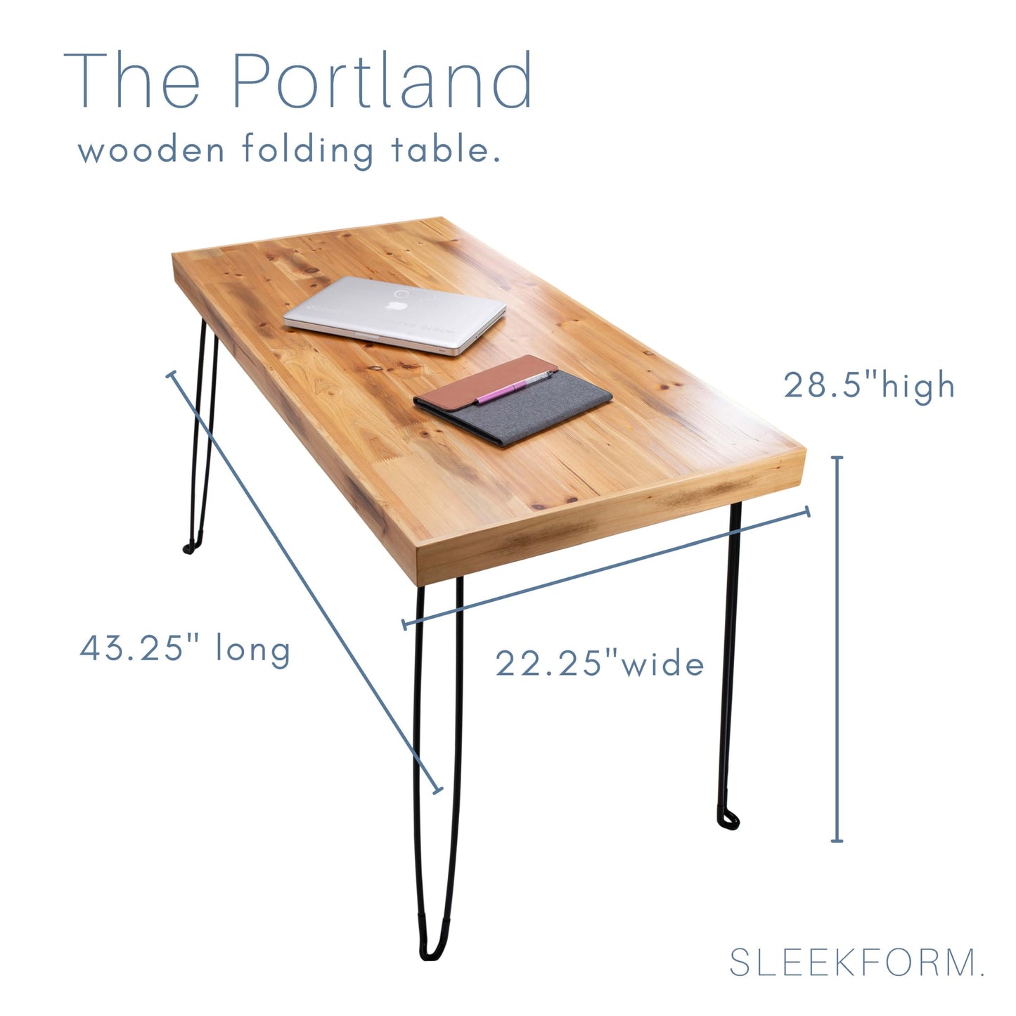 Sleekform Wooden Folding Desk, Small Folding Table Portable with Collapsible Hairpin Legs, Austin Kneeling Chair, Home Office Ergonomic Computer Desk Stool