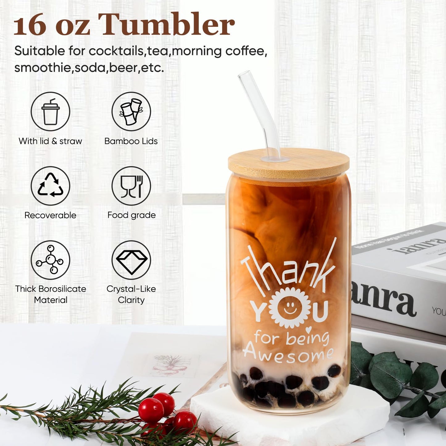 Benjika Appreciation Gifts for Women, Colleagues & Neighbors - Glass Cups, Employee & Coworker Thank You Gifts - 'Being Awesome' Gift Set