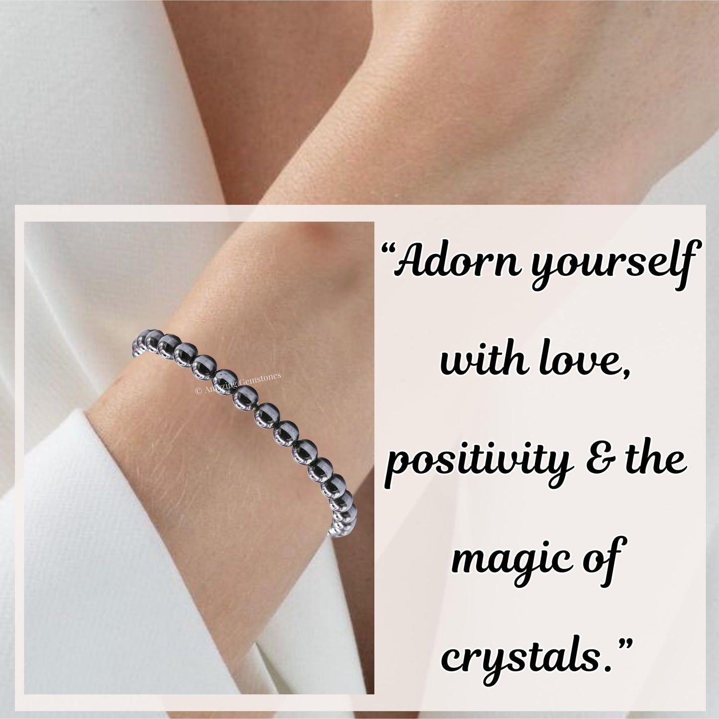 Amazing Gemstone Hematite Bracelet, Gifts For Men & Women - Protection Healing Crystal Bracelet - 6mm Gemstone Beaded Adjustable Bracelet, Pulseras Para Hombres Mujer Stocking Stuffers