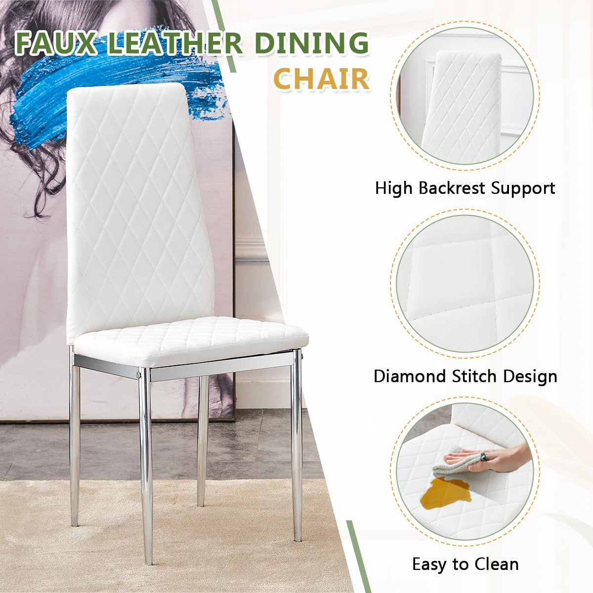 JEARGE Glass Dining Table Set for 6, 7 Piece Dining Room Table Set for 6, 71" Large Kitchen Table Set with Upholstered Chairs, Rectangular Tempered Glass Tabletop with DIY Style Leg