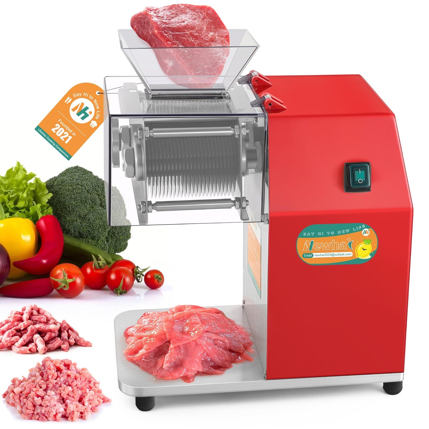 Newhai 850W Meat Cutter Machine, Commercial Meat Cutting Machine 20mm Heavy Duty, Stainless Steel Meat Slicer Shredder Restaurant, for Boneless Meat Soft Vegetables