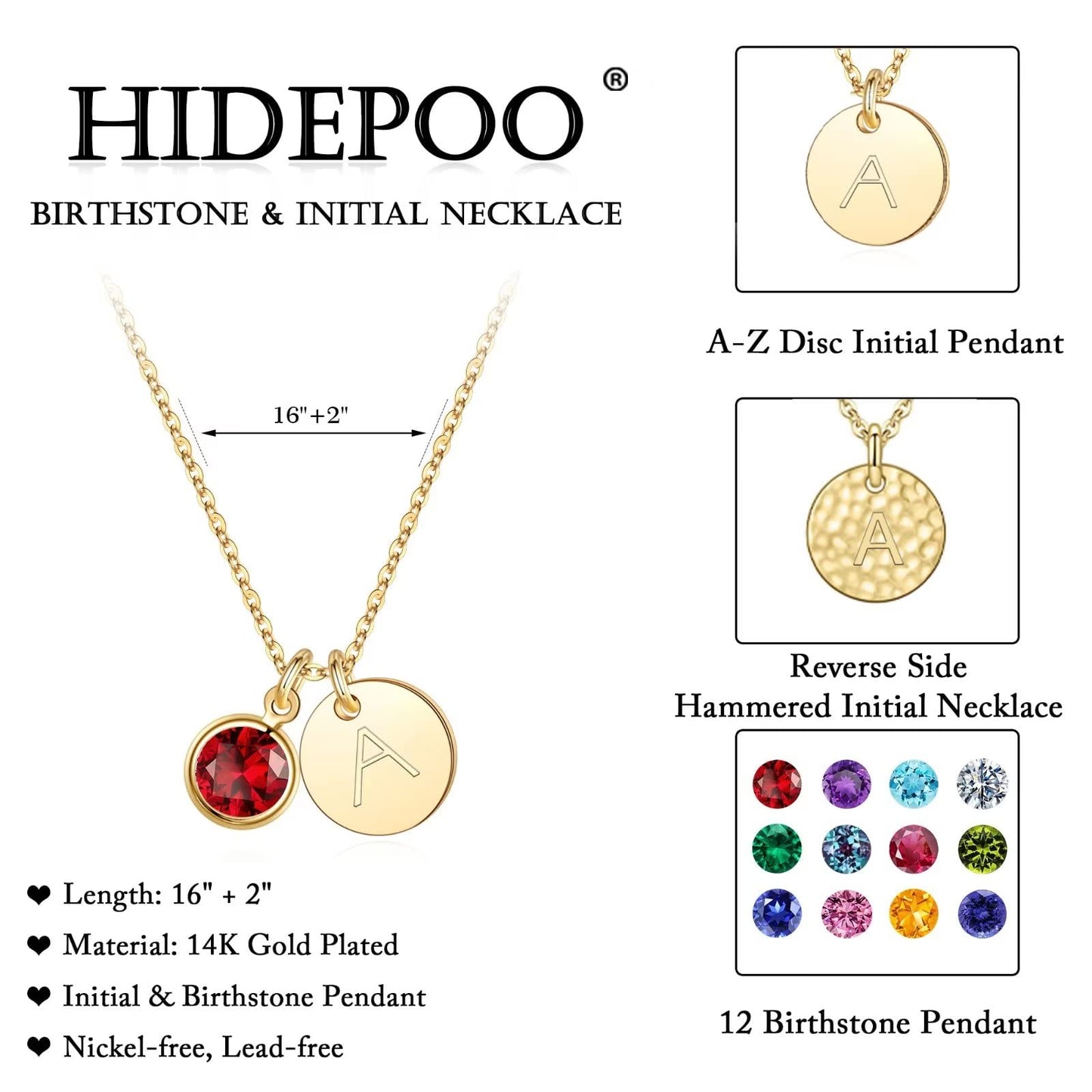 Hidepoo Initial Birthstone Necklaces Gift - Personalized Mothers Day Birthday Gifts for Woman Wife Sister Grandma Mom, White Topaz April Birthstone Jewelry for Women, Disc Letter A Necklace
