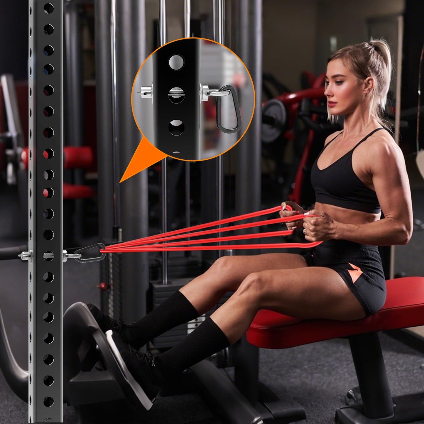 J Bryant Heavy Duty Rack Anchor – Stainless Steel Resistance Band Pegs with Large Carabiner for 5/8" & 1"" Power Rack – Multi-Purpose Attachment for Strength Training & Gym Equipment Storage"
