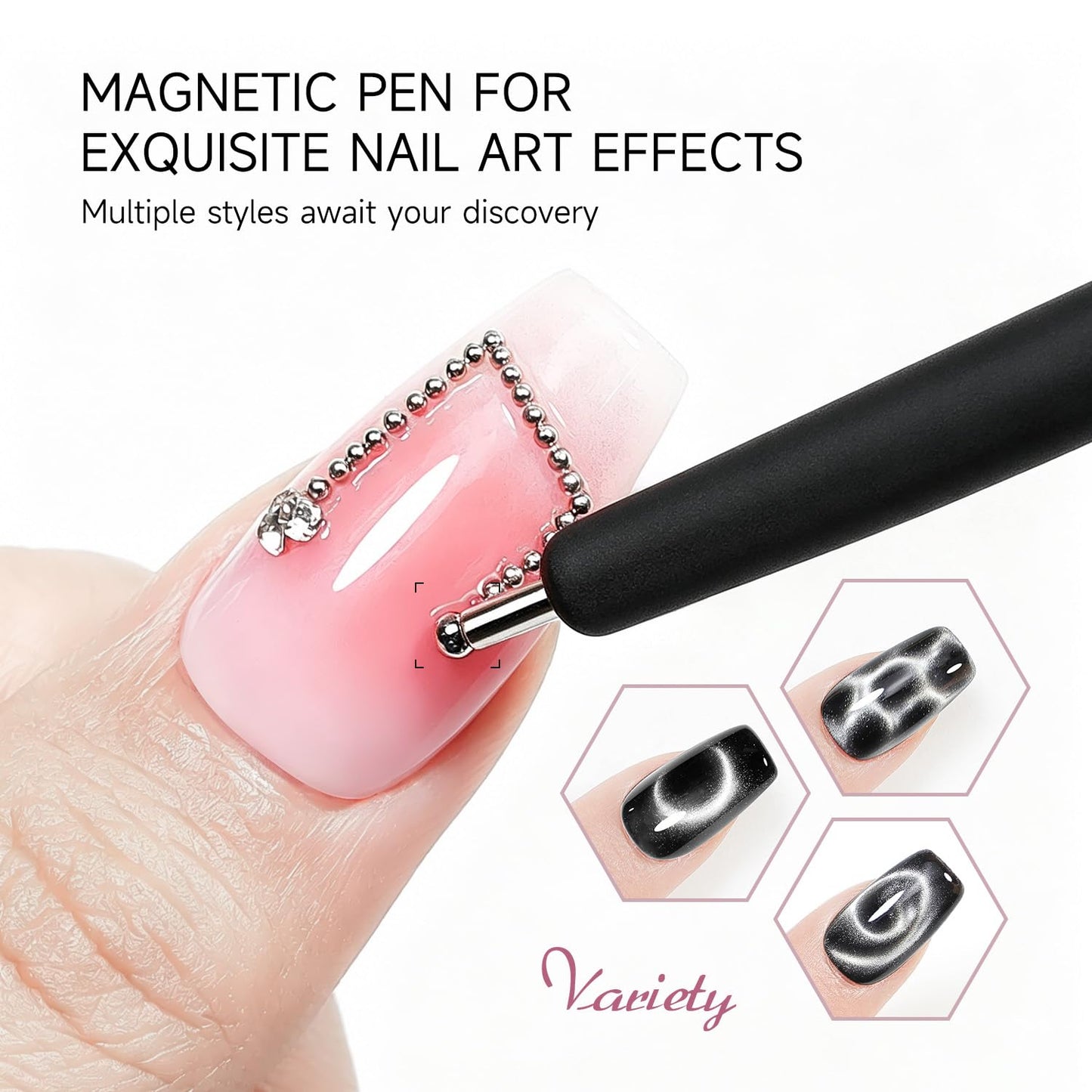 JODSONE Cat Eye Magnet Set for Nails,17PCS CatEye Magnet Tools for Cat Eye Gel Polish,Nail Art Magnet Kit with 3 in 1 Magnetic Pen,Heart French Black Hole Guides for DIY Salon