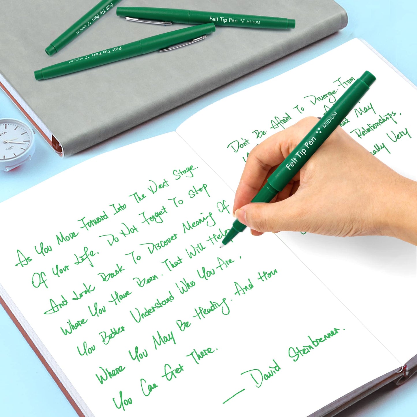 Lelix Felt Tip Pens, 60 Green Pack, 0.7mm Medium Point, Felt Tip Markers Pens for Journaling, Writing, Note Taking, Planner, Perfect for School Office and Art Supplies
