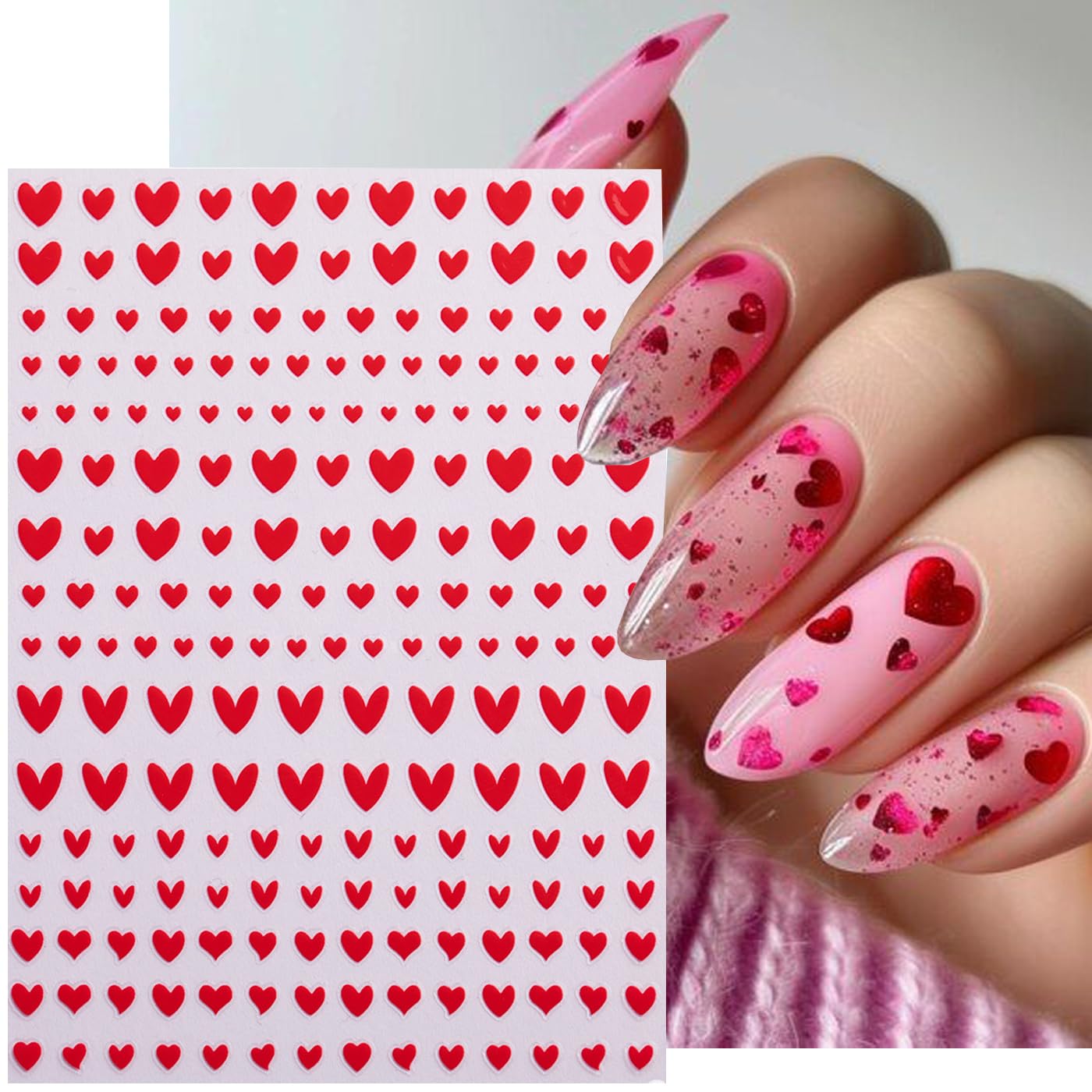 Heart Nail Stickers Decals for Nail Art, 6Sheets 3D Self Adhesive Hearts Nail Art Stickers for Women Gold Black White Red Heart Love Patterns Elegant Design DIY Valentines Manicure Accessories
