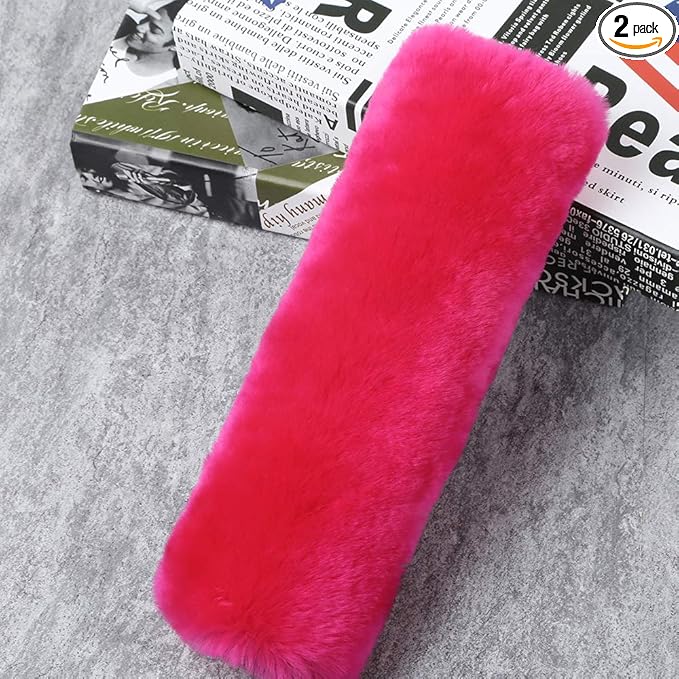 2 Pack Natural Fur Comfort Auto Authentic Sheepskin Car Seat Belt Pads for Adults, Soft Texture Shoulder Neck Cushion Pad Protector, Genuine Australia Merino Wool Cover (Reddish Pink)