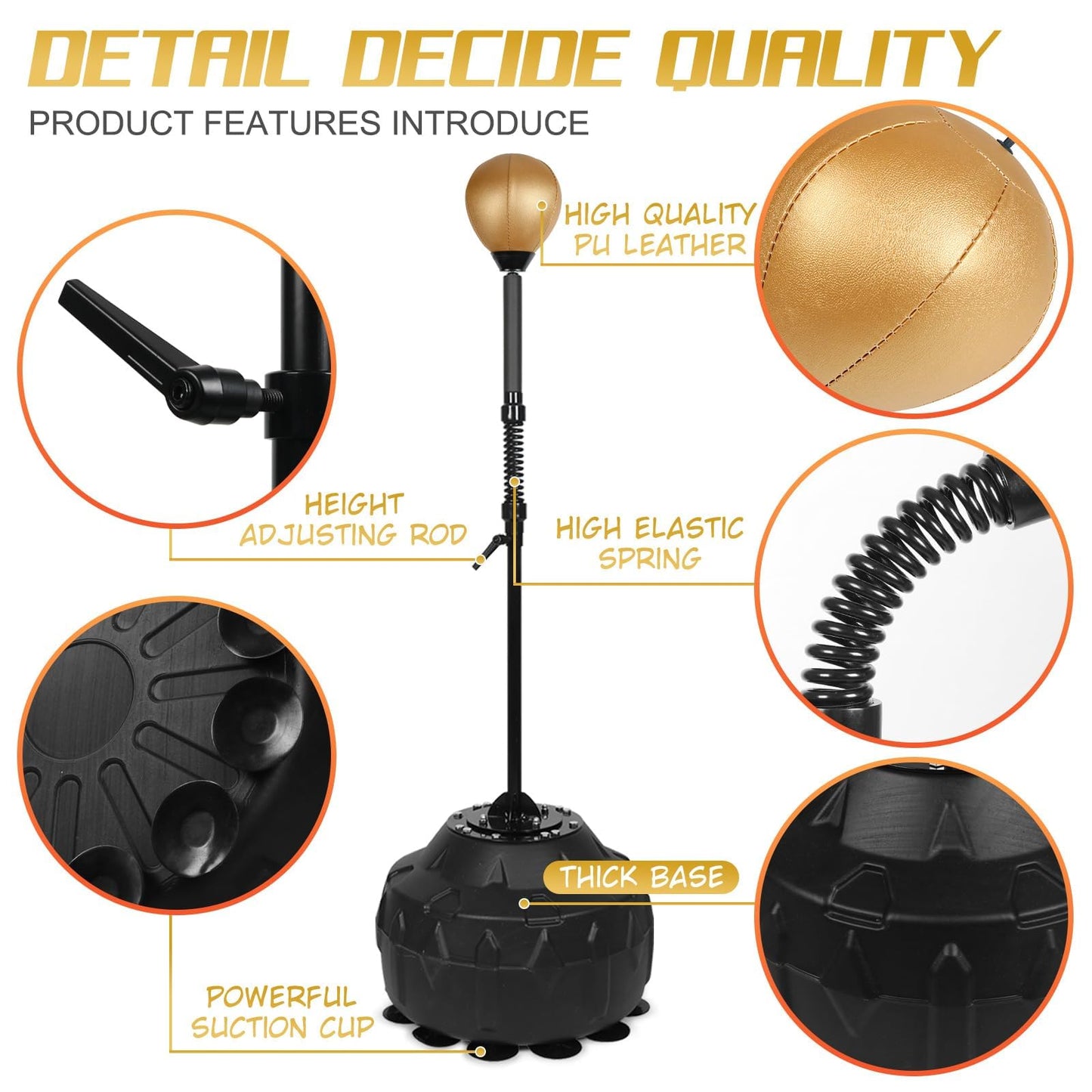 Reflex Bag Adjustable Height Speed Bag Punching Bag Free Standing Boxing Bag Reinforced Spring Strong Durable Relief Stress Ball