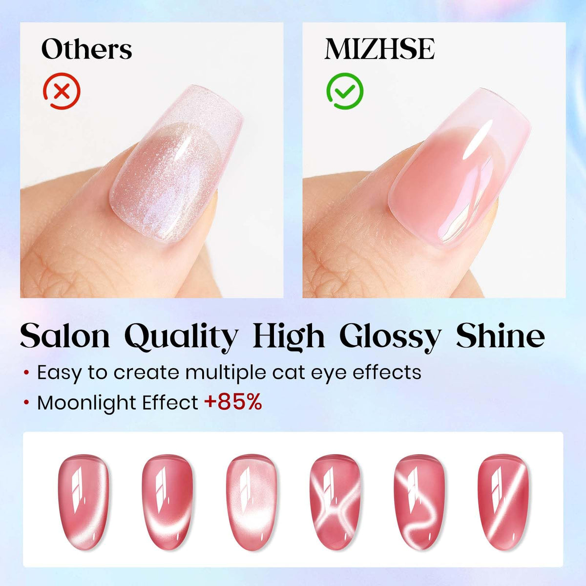 MIZHSE Cat Eye Gel Nail Polish Set, Fall Winter 6 Colors Moonlight Ceramic Magnetic Gel Nail Polish with Magnet Stick, Trendy Glassy Salon Gel Polish Kit Gift Set DIY at Home