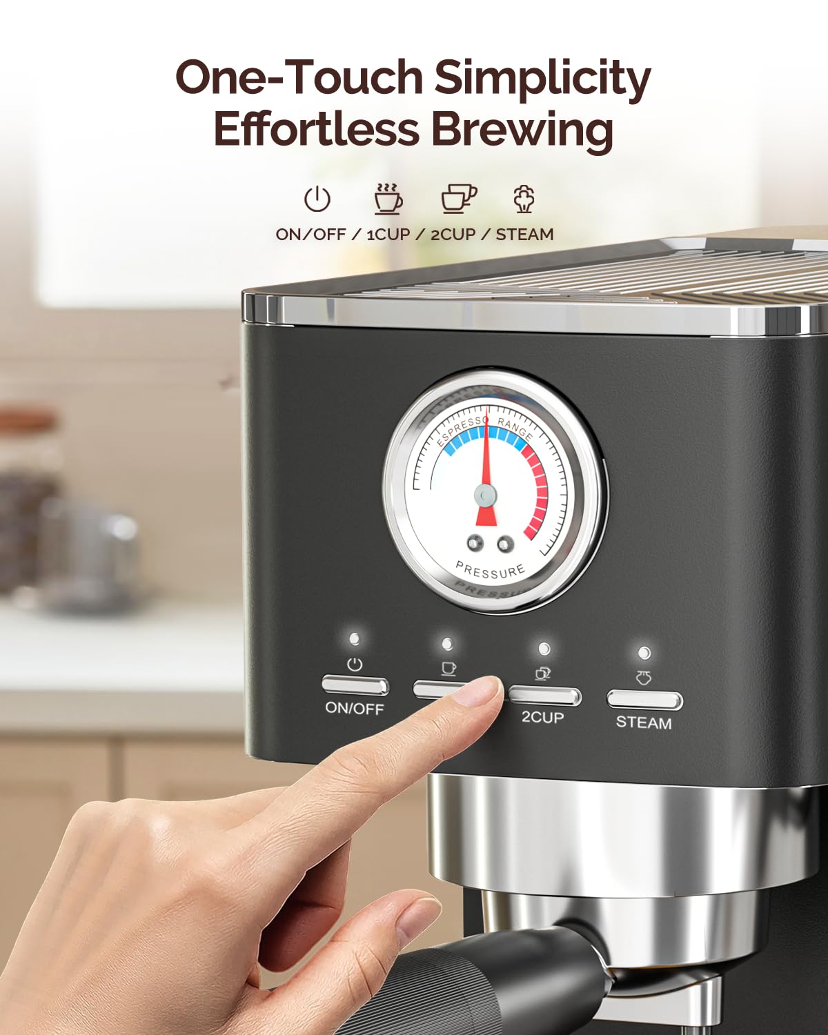 Maestri House Espresso Machine, 20 Bar ULKA Pump, Compact Espresso Maker Built-in Flow Meter Steam Milk Frother, Stainless Steel Coffee Machine for Cappuccino, Latte (Black)