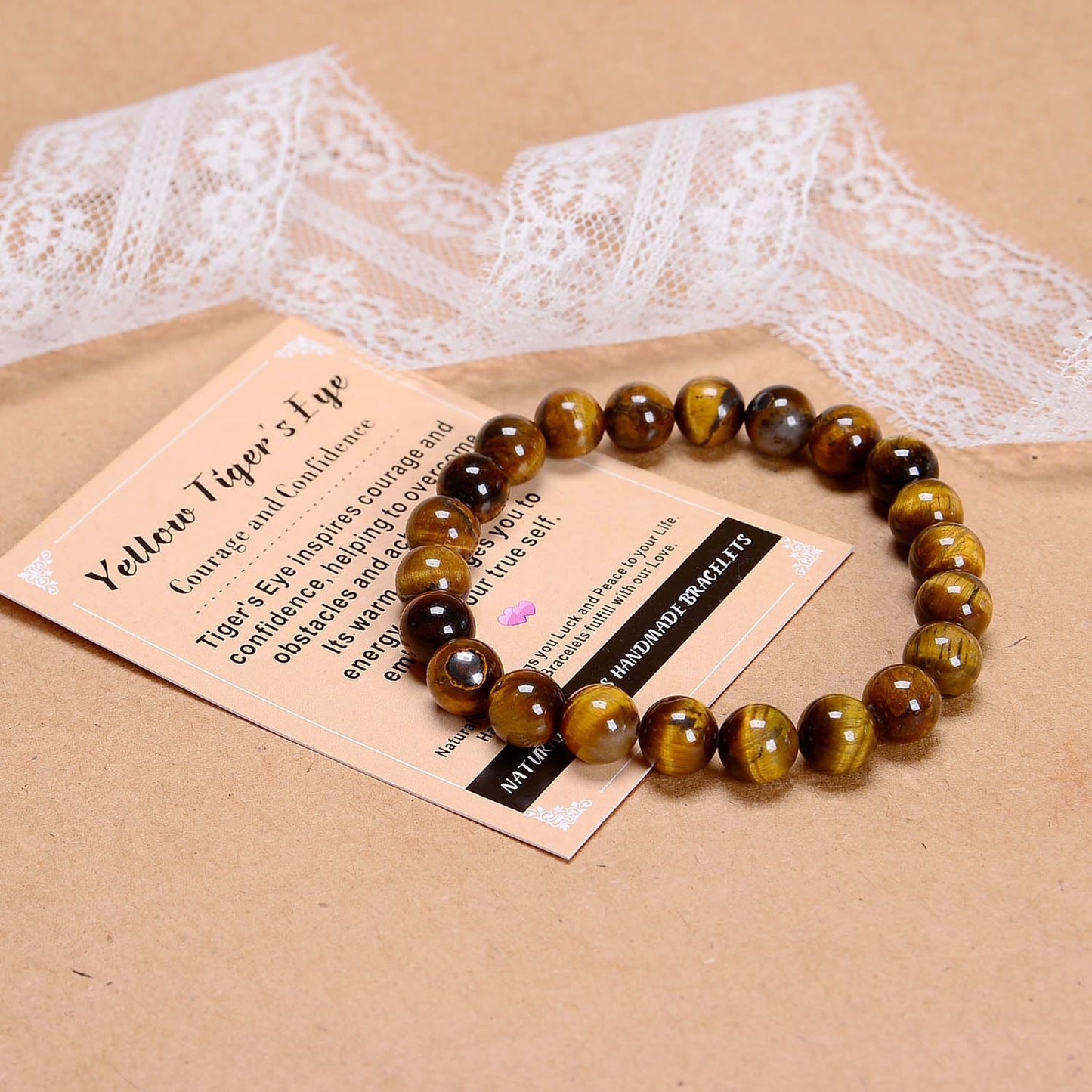 AD Beads Handmade Gemstone Stretch Elastic Bracelet Crystal Healing Reiki Nature's Beauty and Spiritual Essence Unisex (6mm, Yellow Tiger's Eye)