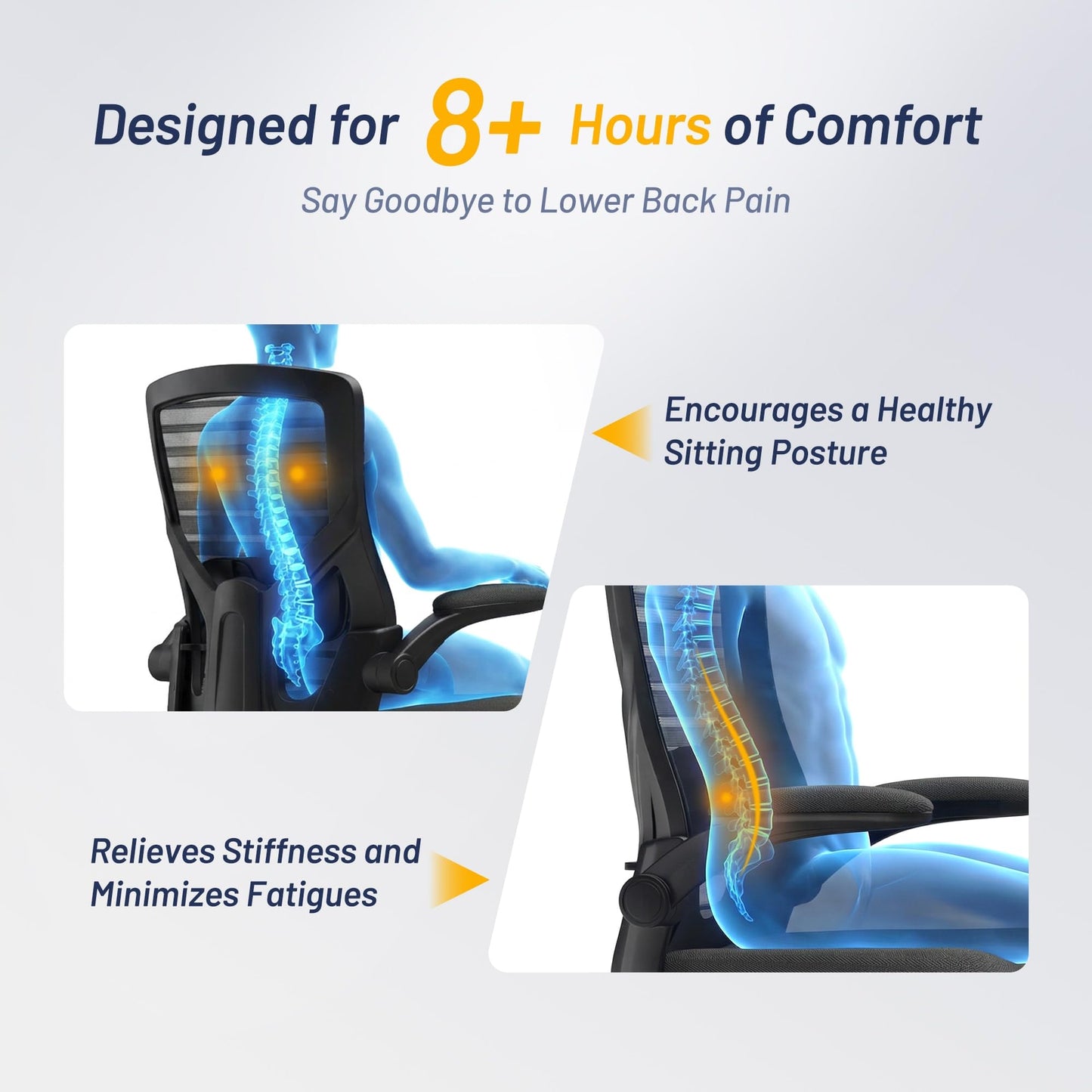 QLTPLUS Office Desk Chair for Long Hours & Lower Back Pain Relief – 4“ Thick Molded Foam Cushion, Enhanced Lumbar Support, Padded Flip-up Armrests, New Year Workspace Upgrade, Black
