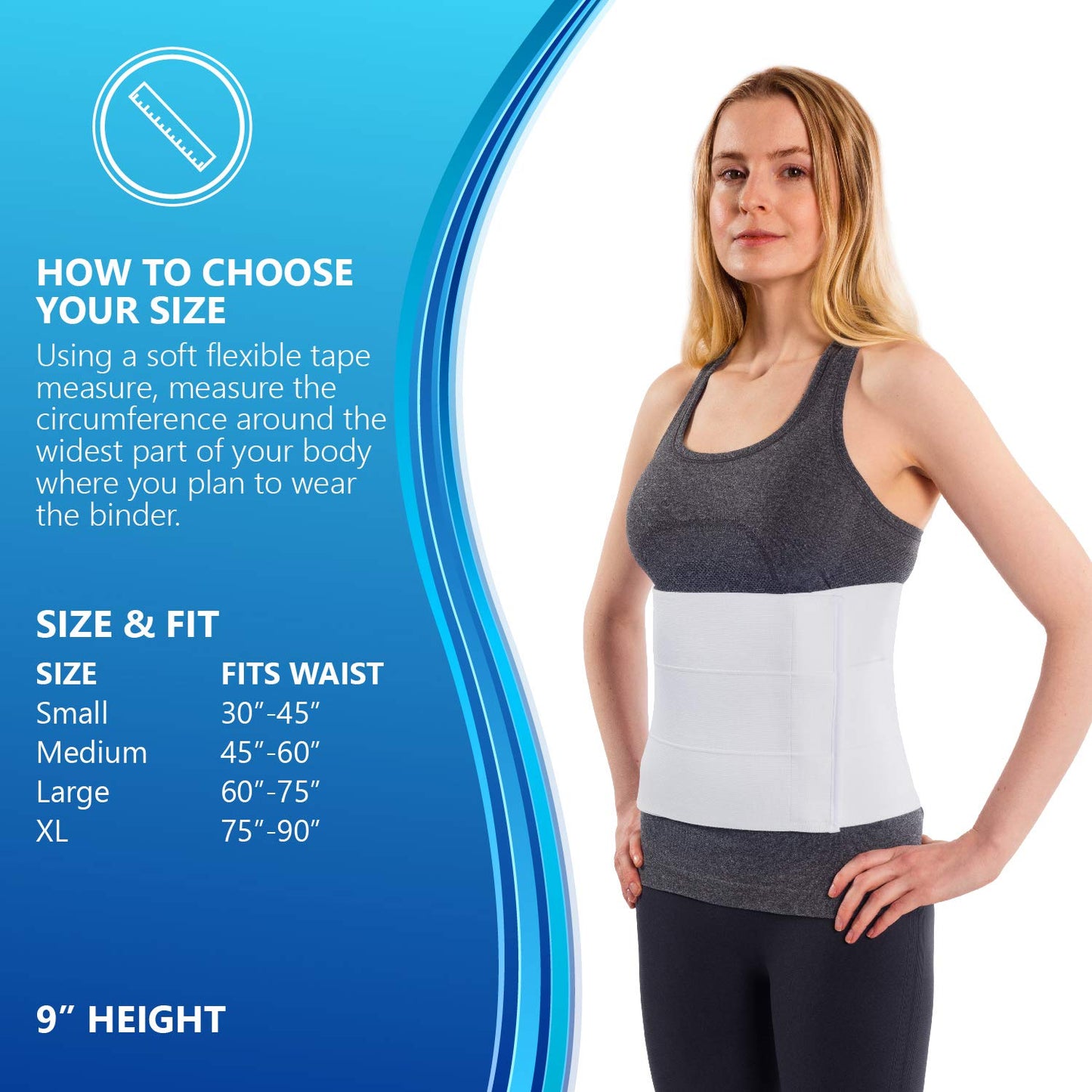 NYOrtho Abdominal Binder for Women - Soft Belly Wrap for Post-Surgery Recovery, Swelling, Hernia & Core Support - Plush, Adjustable, Latex-Free Compression Belt - 3 Panel 9" High - Small 30""-45"""