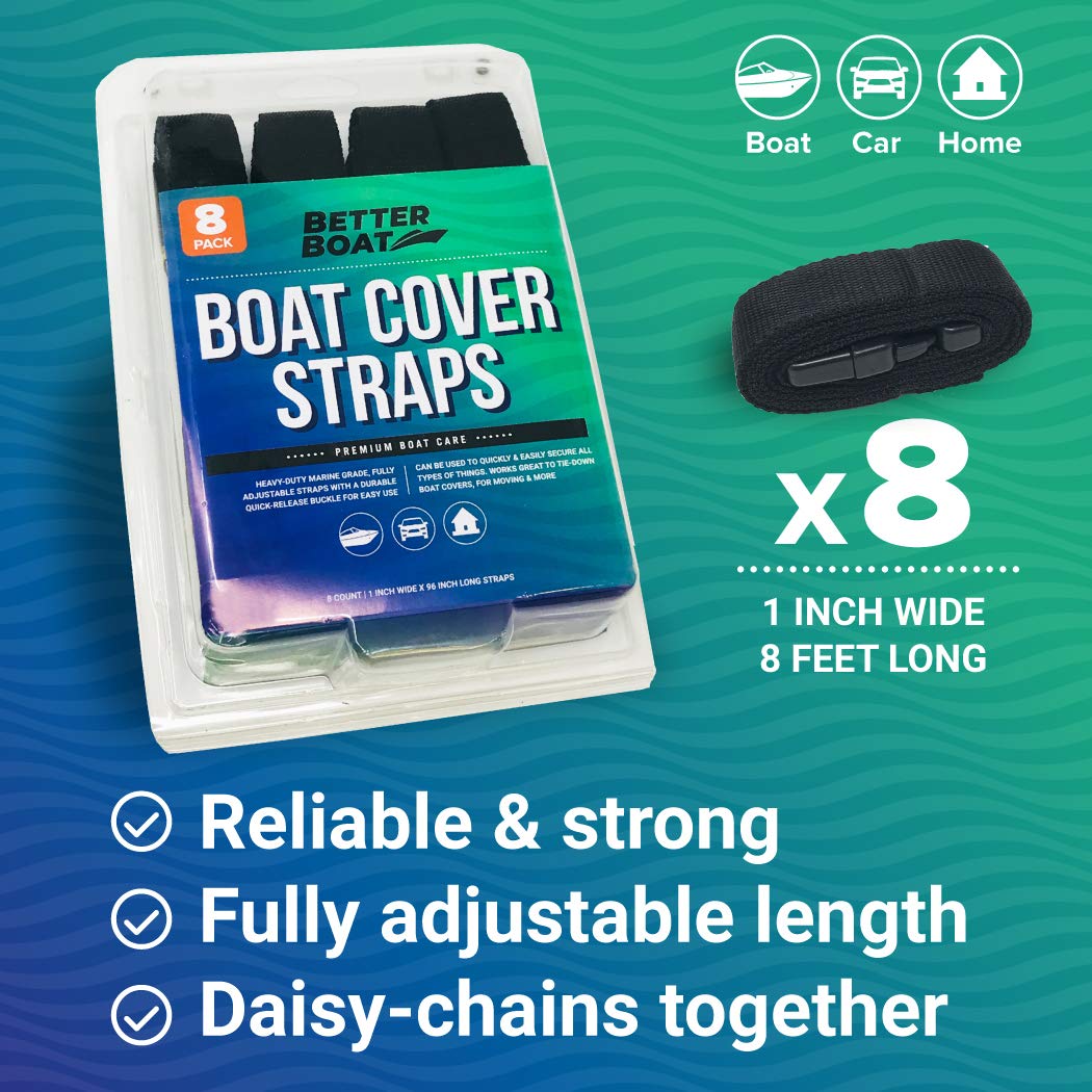 Boat Cover Straps, Adjustable Buckle, 8 Pack, 1" x 96"" Nylon Utility Straps with Quick Release Buckles"